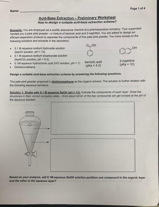 Solved Page 1 of 4 Name AcidBase Extraction