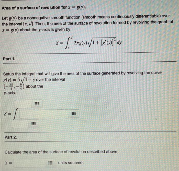 Solved Area Of A Surface Of Revolution For X G Y Let Chegg Com