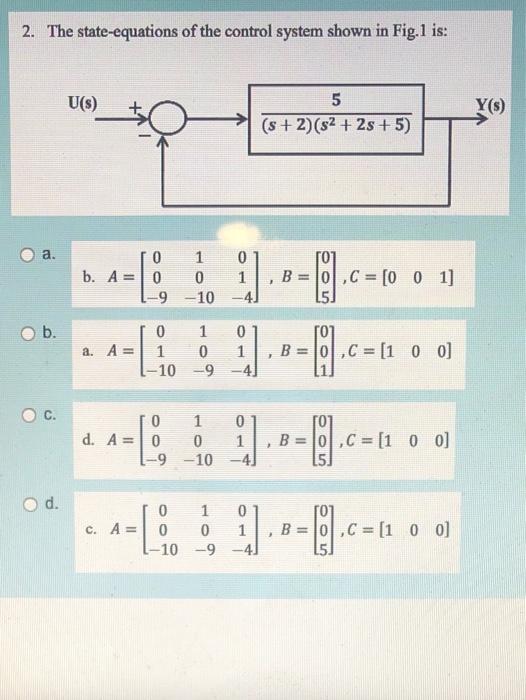 Solved 2. The state-equations of the control system shown in | Chegg.com