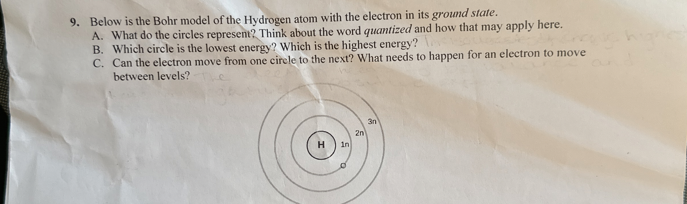 Solved Below is the Bohr model of the Hydrogen atom with the | Chegg.com