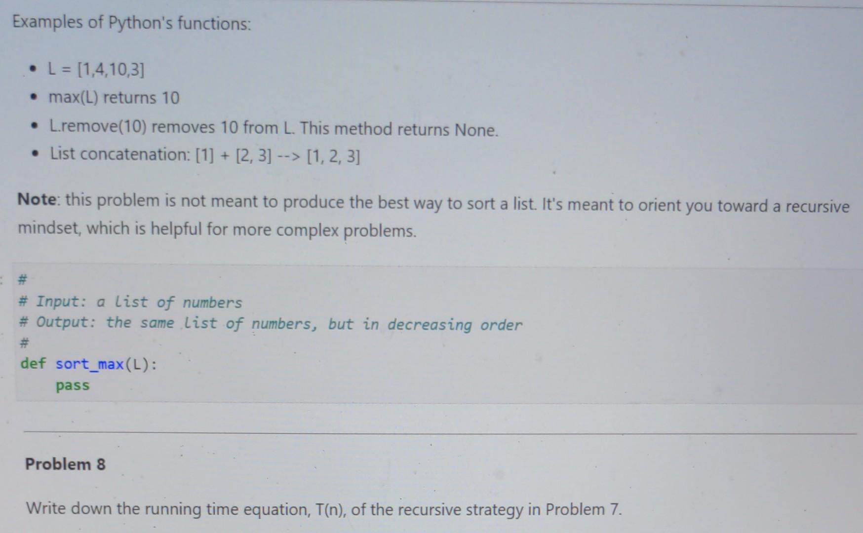 Solved Write a Python function to sort numbers in decreasing | Chegg.com