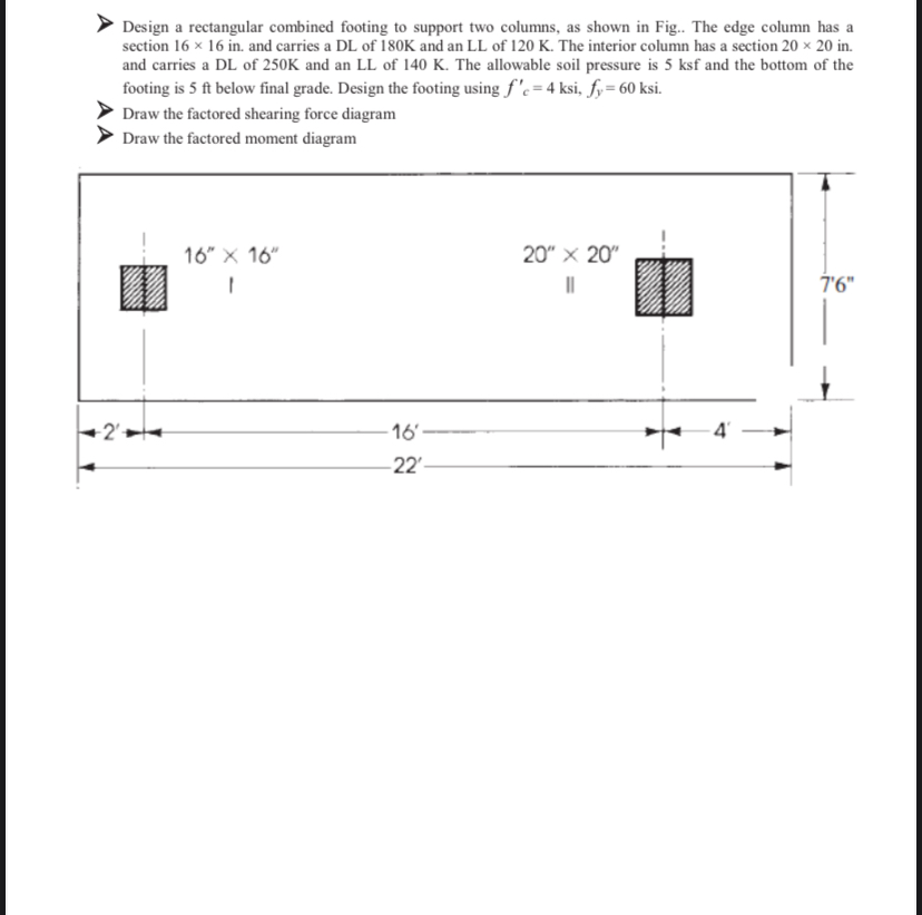 Solved Design a rectangular combined footing to support two | Chegg.com