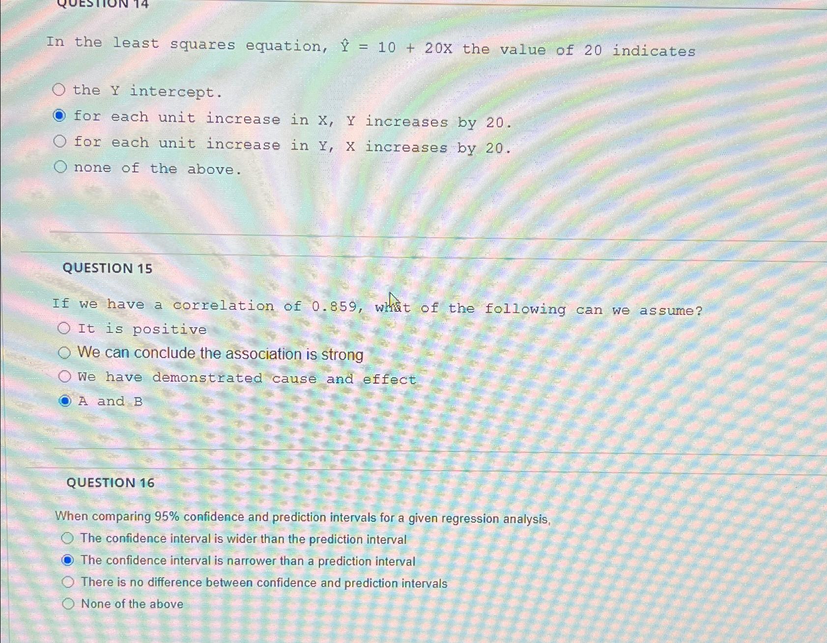 Solved In the least squares equation, hat(Y)=10+20x the