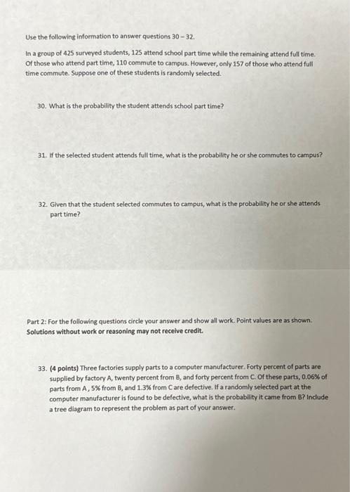 Solved Use the following information to answer questions | Chegg.com