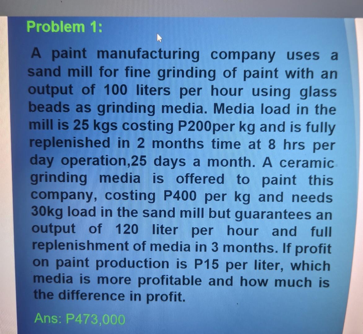 Solved Problem 1 A paint manufacturing company uses a sand