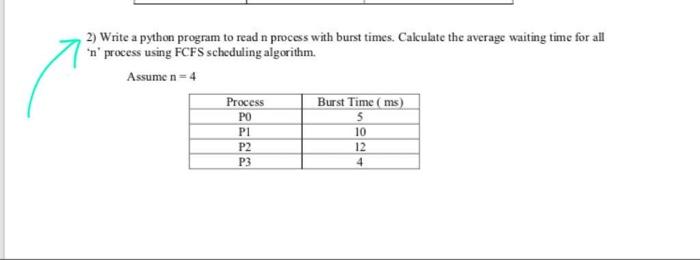 Solved 2) Write a python program to read n process with | Chegg.com