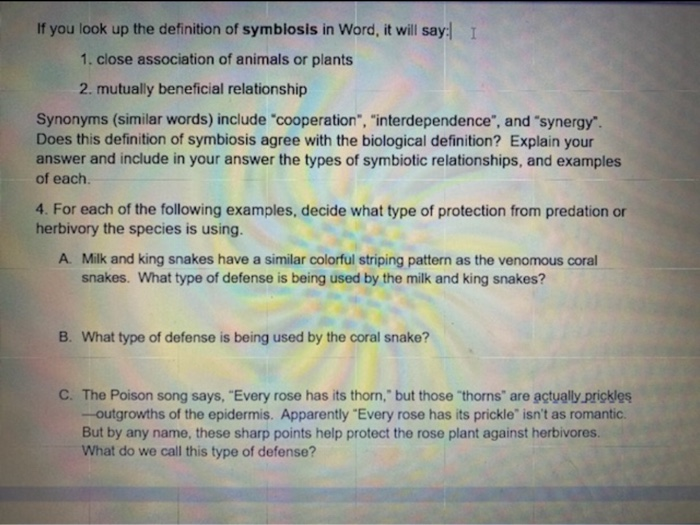 Solved If you look up the definition of symbiosis in Word, 