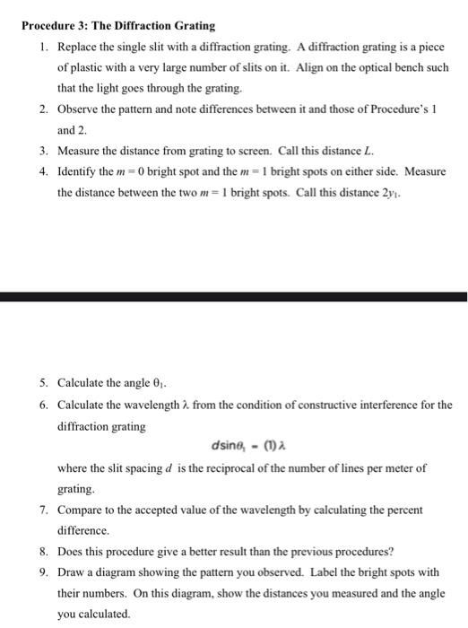 Solved 300 lines/mmProcedure 3: The Diffraction Grating 1. | Chegg.com