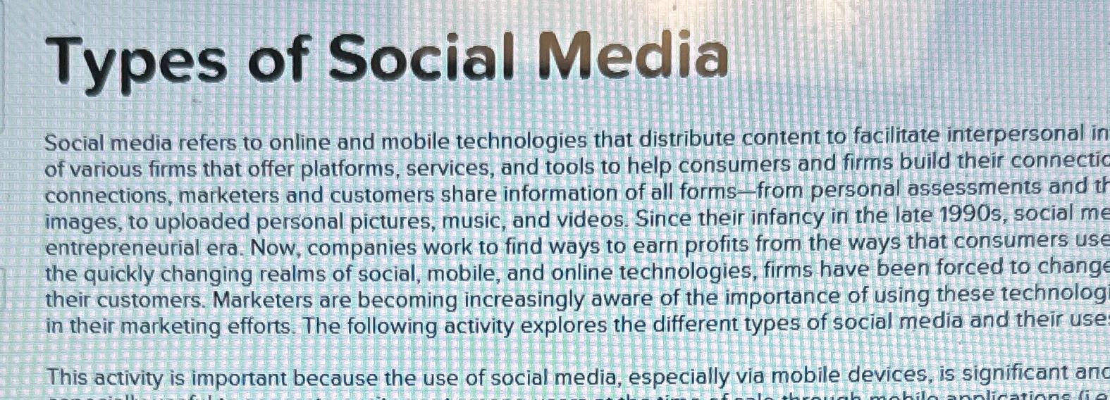 Solved Types of Social Media | Chegg.com