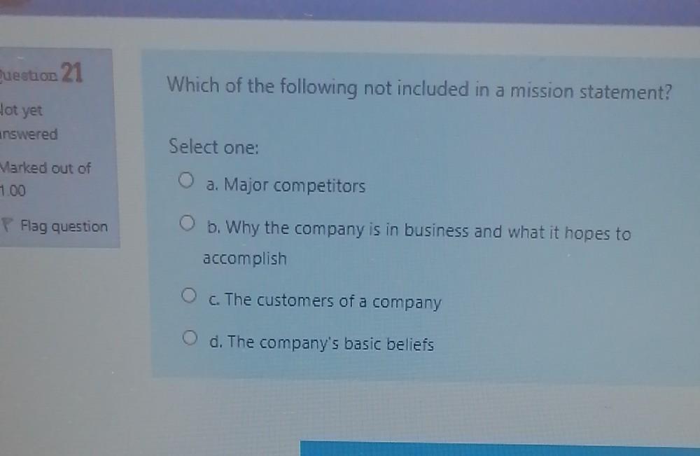 Solved Question 21 Which Of The Following Not Included In A | Chegg.com