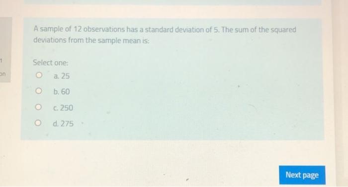 Solved A sample of 12 observations has a standard deviation | Chegg.com