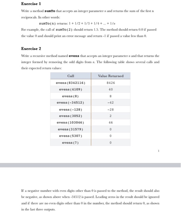 Solved Exercise 1 Write a method sumTo that accepts an | Chegg.com