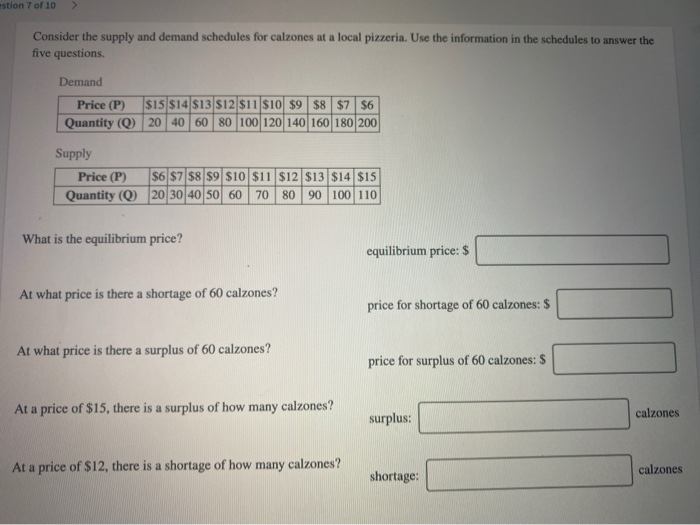 Solved stion 7 of 10 Consider the supply and demand | Chegg.com
