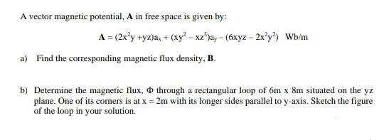 Solved A Vector Magnetic Potential, A In Free Space Is Given | Chegg.com