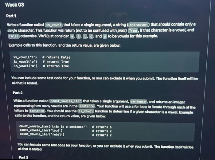 Solved Part 1 Write a function called is vowel that takes a | Chegg.com