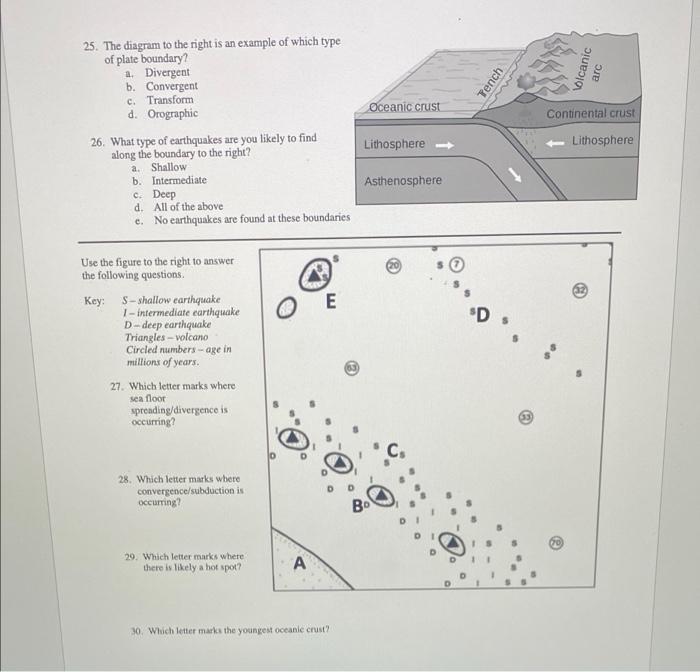Solved Tench Oceanic crust Continental crust 25. The diagram | Chegg.com