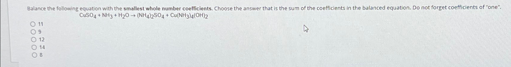Solved Balance the following equation with the smallest | Chegg.com