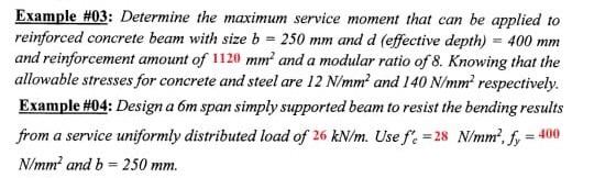 Solved Example #03: Determine the maximum service moment | Chegg.com