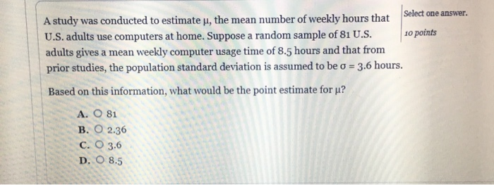Solved A study was conducted to estimate u, the mean number | Chegg.com