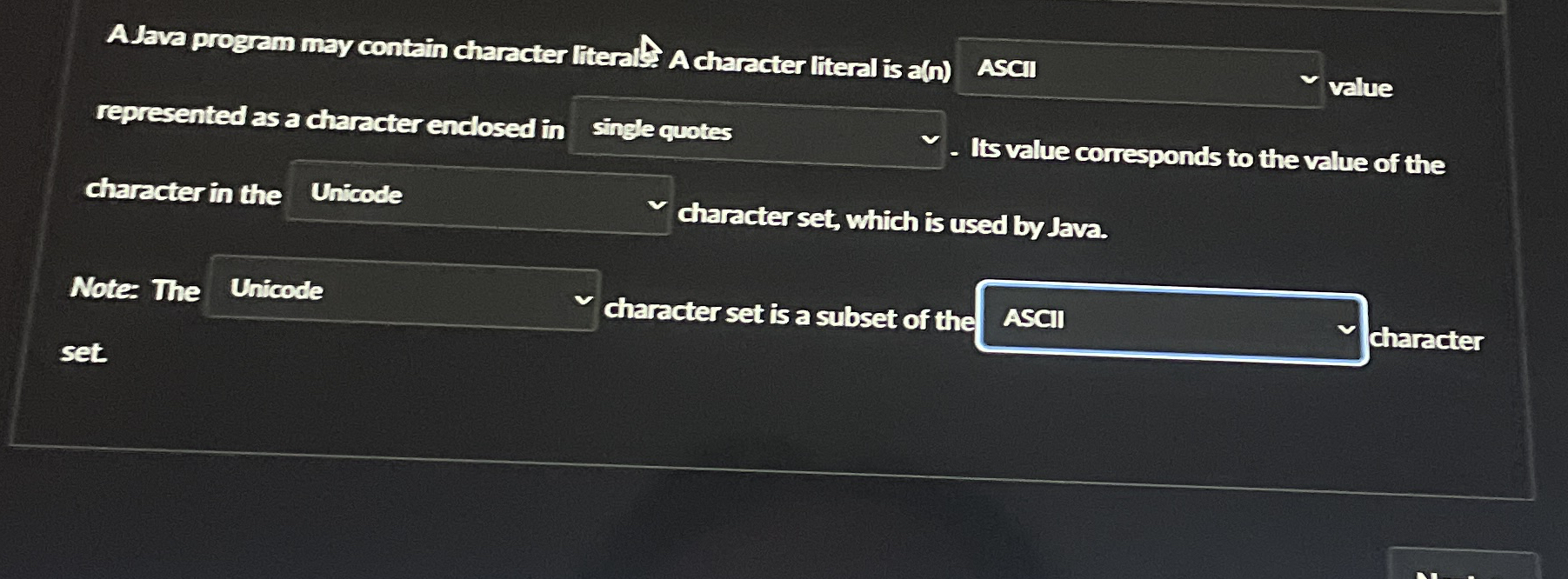 Solved A Java program may contain character literals: A | Chegg.com