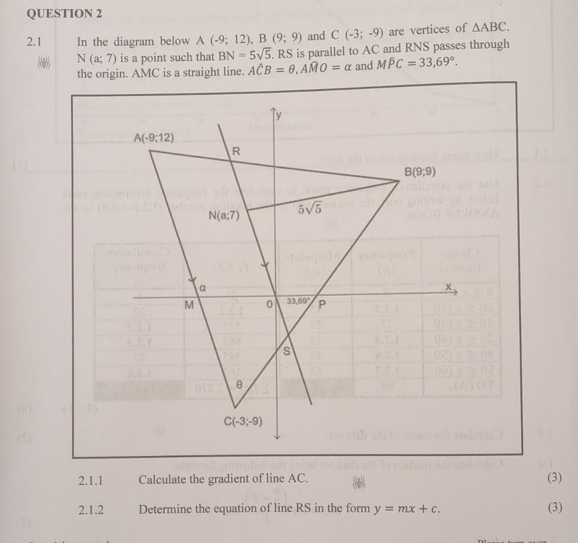 Solved In The Diagram Below A(−9;12),B(9;9) And C(−3;−9) Are | Chegg.com