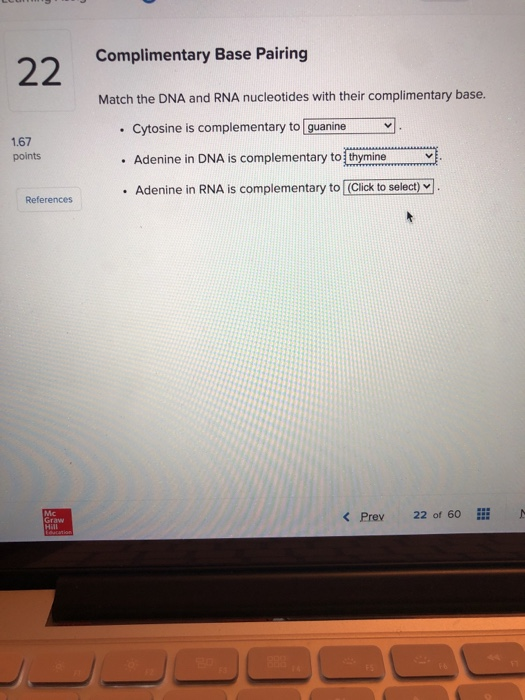 Solved Complimentary Base Pairing 22 Match The Dna And Rna Chegg Com