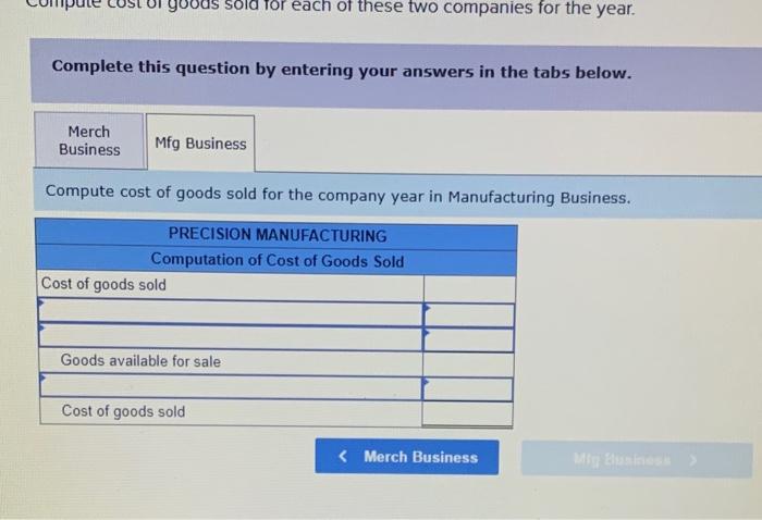 Solved Exercise 01-11 Cost Of Goods Sold Computation LO P1 | Chegg.com