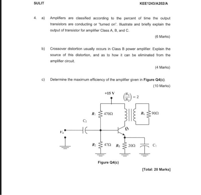 Solved a) Amplifiers are classified according to the percent