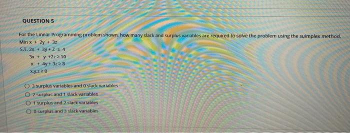 Solved QUESTION 5 For the Linear Programming problem shown | Chegg.com
