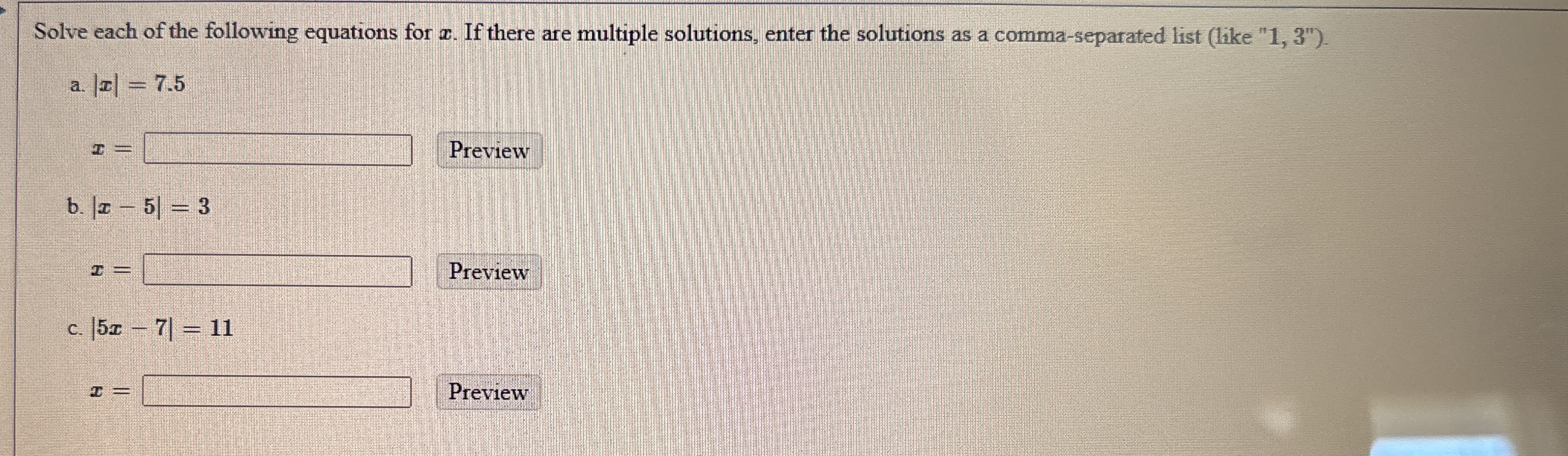 Solved Solve each of the following equations for x. ﻿If | Chegg.com