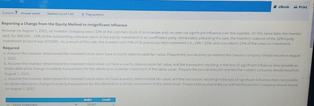 orting a Change from the Equity Method to | Chegg.com