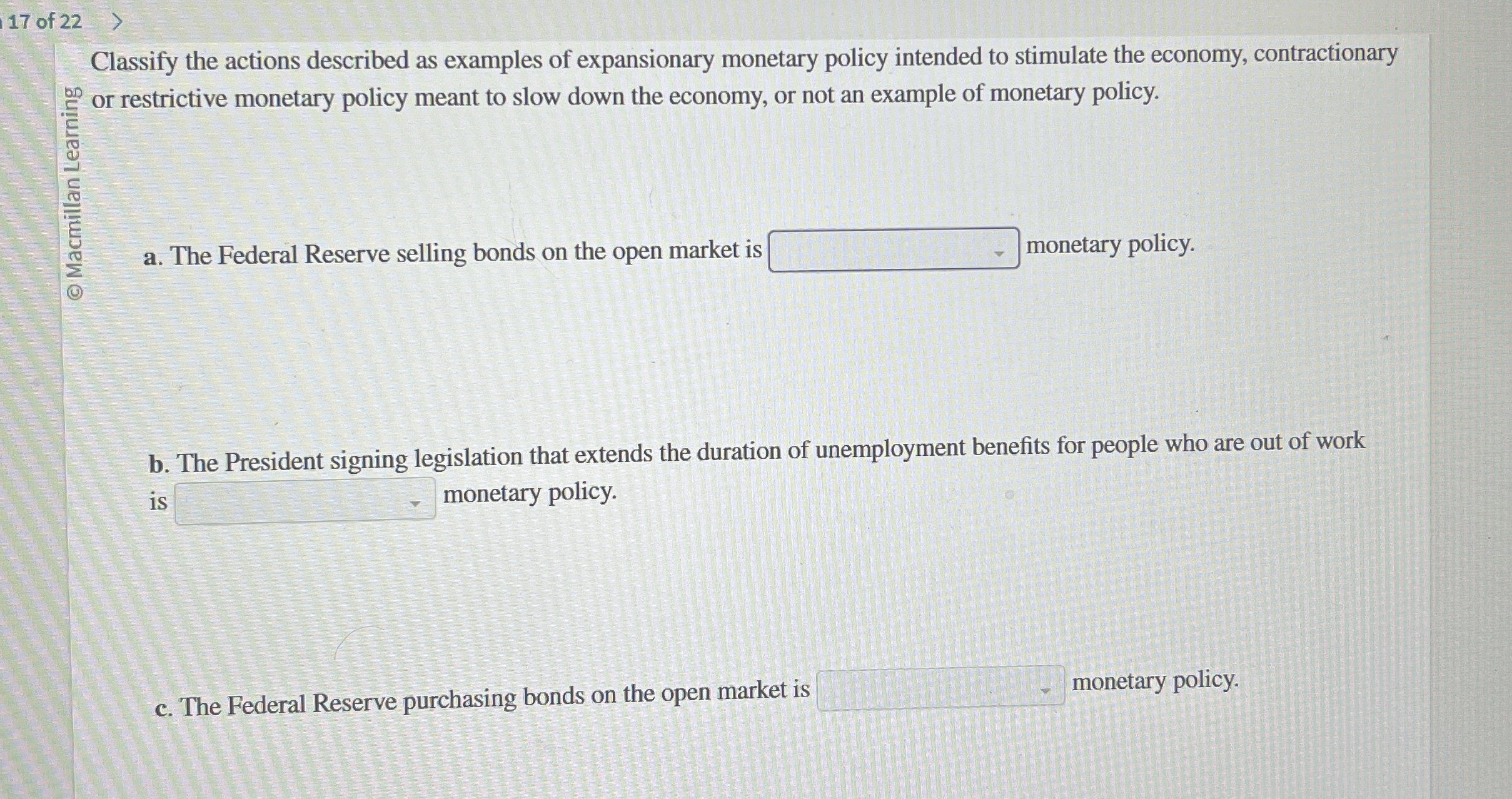 Solved 17 ﻿of 22Classify the actions described as examples | Chegg.com