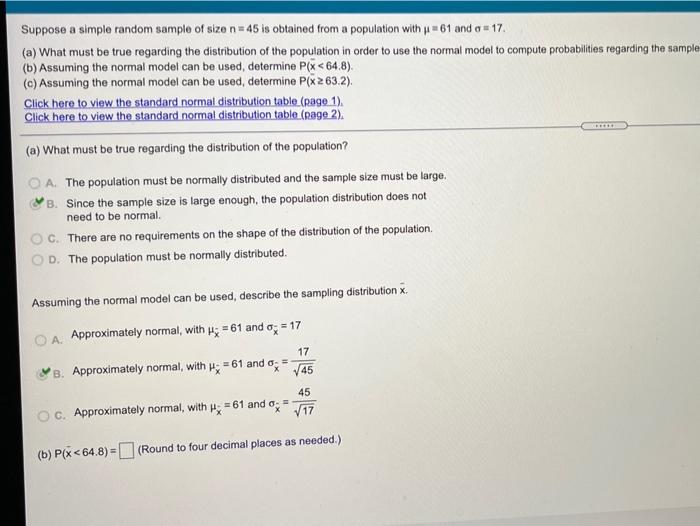 Solved A simple random sample of size n=57 is obtained from | Chegg.com