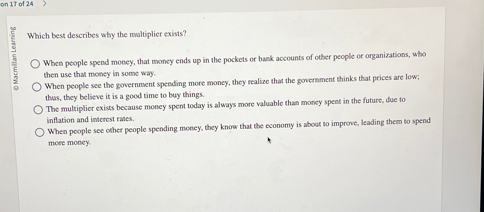 Solved on 17 ﻿of 24Which best describes why the multiplier | Chegg.com