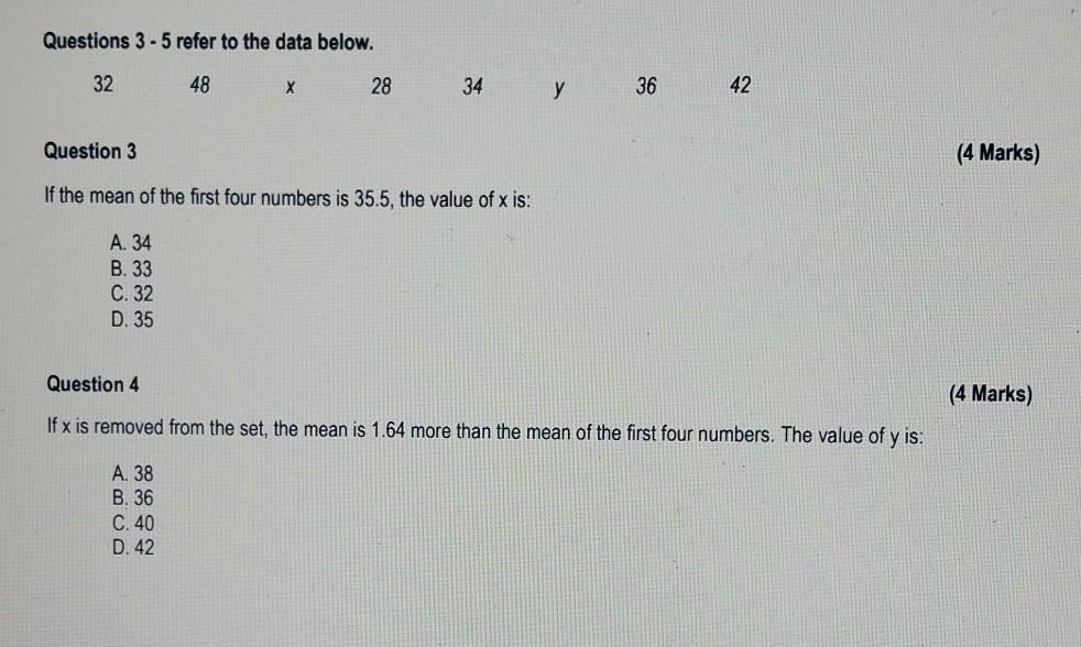 Solved Questions 3 - 5 Refer To The Data Below. 32 48 X 28 | Chegg.com