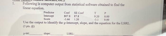 Solved 1. Following is computer output from statistical | Chegg.com