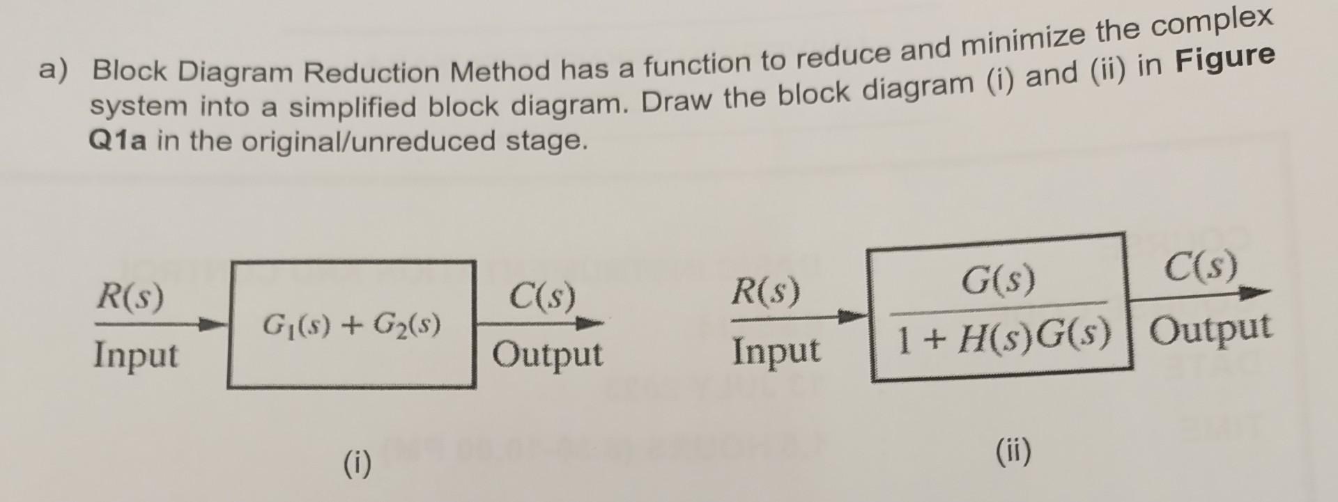 Solved A) Block Diagram Reduction Method Has A Function To | Chegg.com