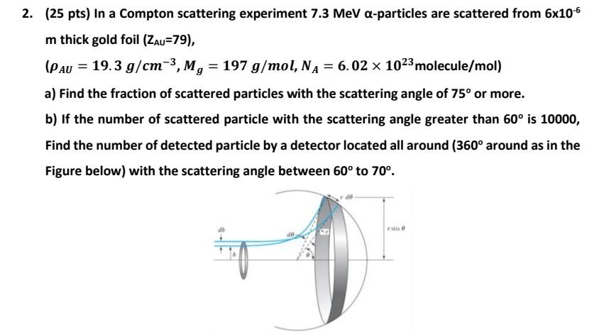 Solved (25 pts) In a Compton scattering experiment 7.3 MeV | Chegg.com