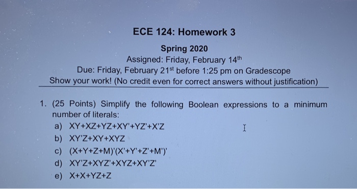 Solved ECE 124: Homework 3 Spring 2020 Assigned: Friday, | Chegg.com