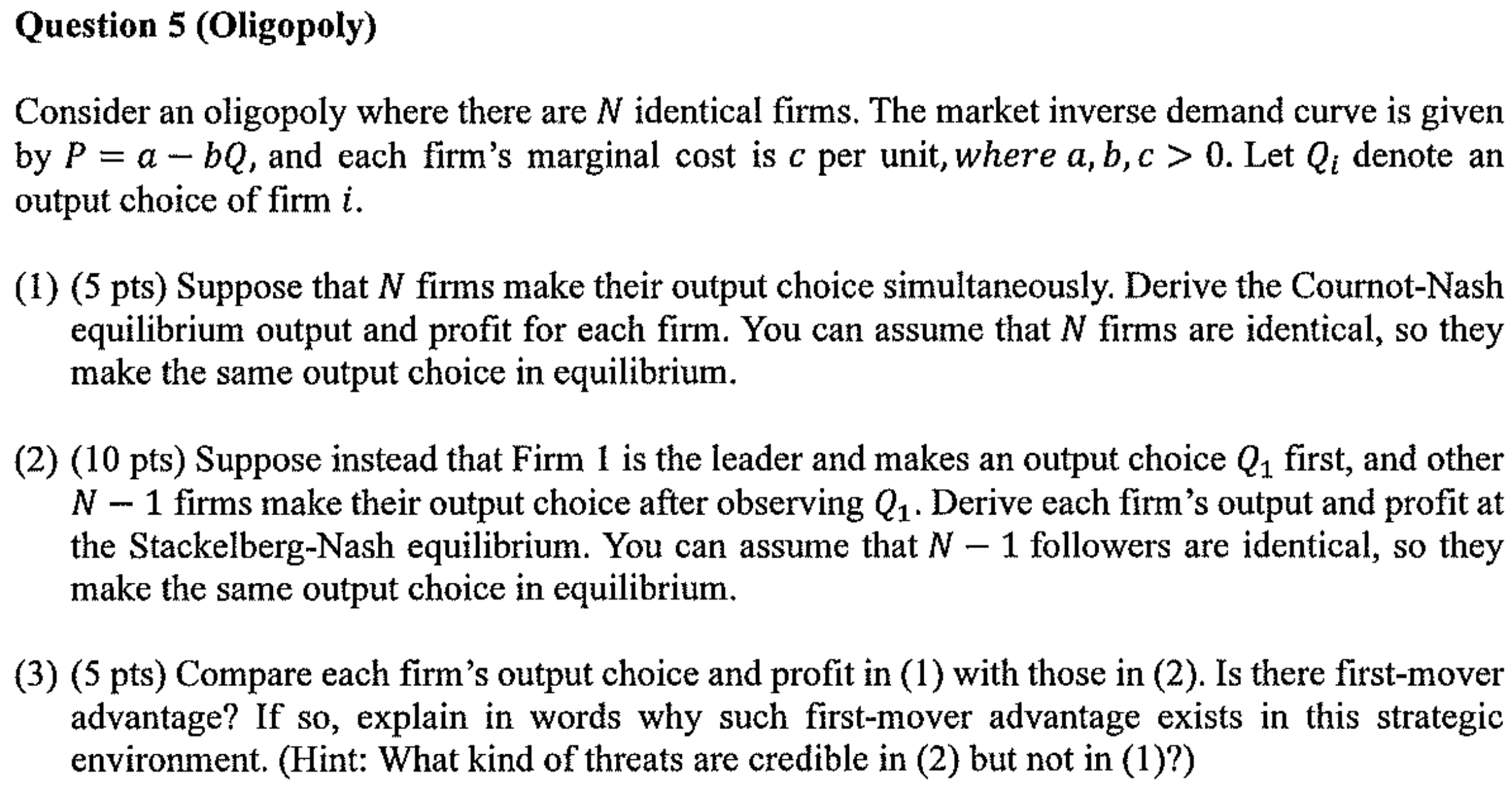 Solved Question 5 (Oligopoly)Consider An Oligopoly Where | Chegg.com