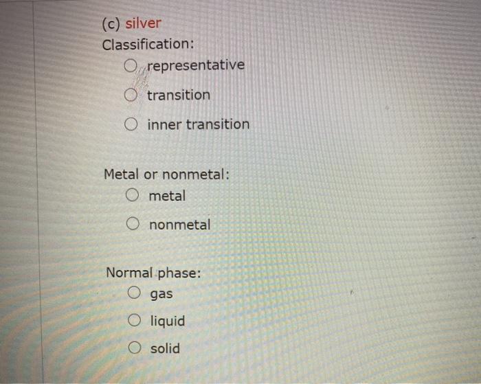 Solved (a) chlorine Classification representative O