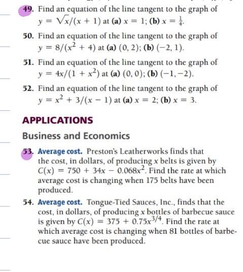 Solved 49. Find an equation of the line tangent to the graph | Chegg.com