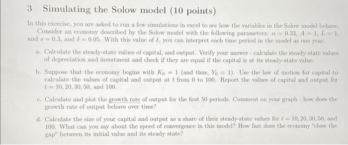 Solved 3 Simulating the Solow model (10 points) In this | Chegg.com