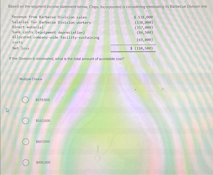Solved Based on the segment income statement below, Chips, | Chegg.com