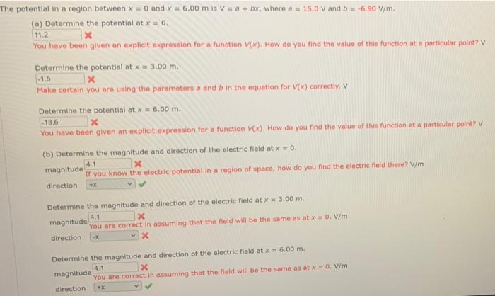Solved The potential in a region between x = 0 and x = 6.00 | Chegg.com