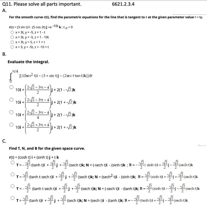 Solved For the smooth curve r(t), find the parametric | Chegg.com