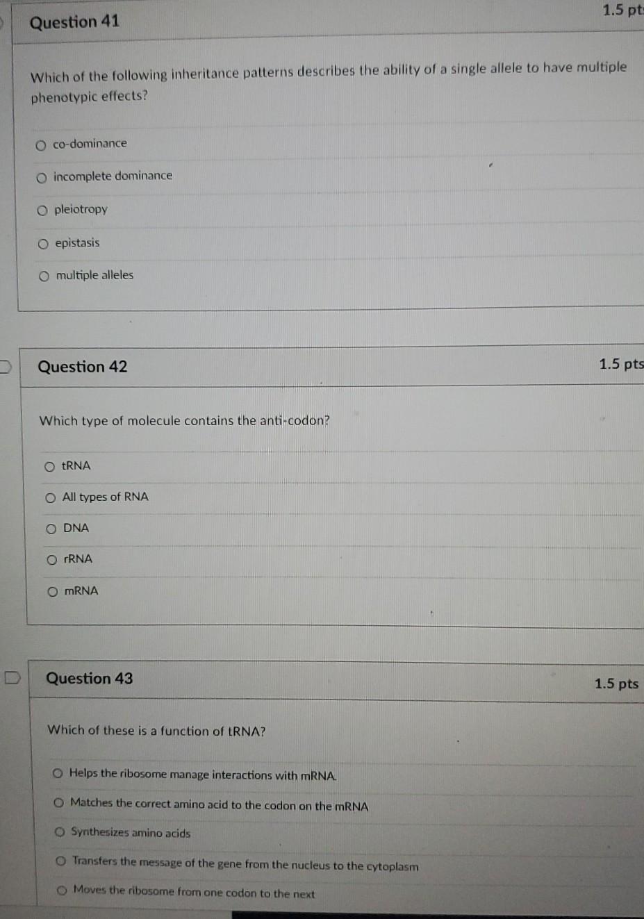 Solved 1.5 pt: Question 41 Which of the following | Chegg.com