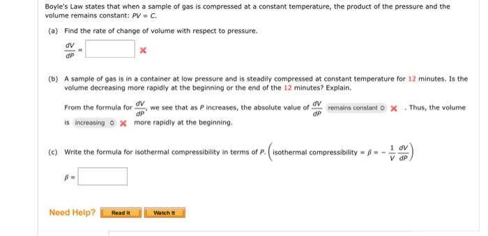 Solved Boyle&rsquo;s Law states that when a sample of gas is | Chegg.com