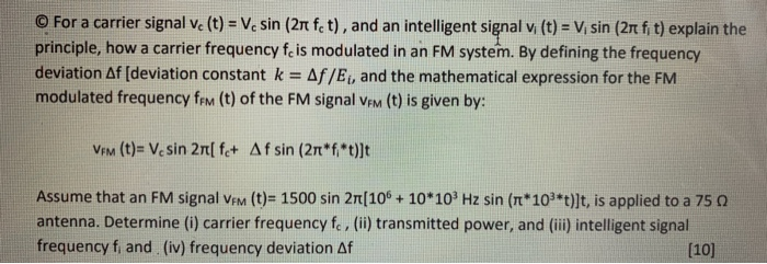 Solved © For a carrier signal ve (t) = Vsin (21 ft), and an | Chegg.com