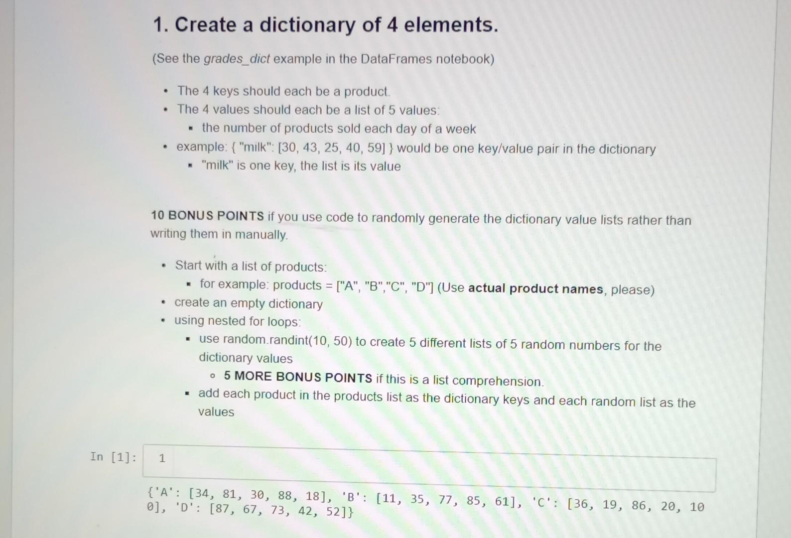 Solved 1. Create a dictionary of 4 elements. (See the | Chegg.com